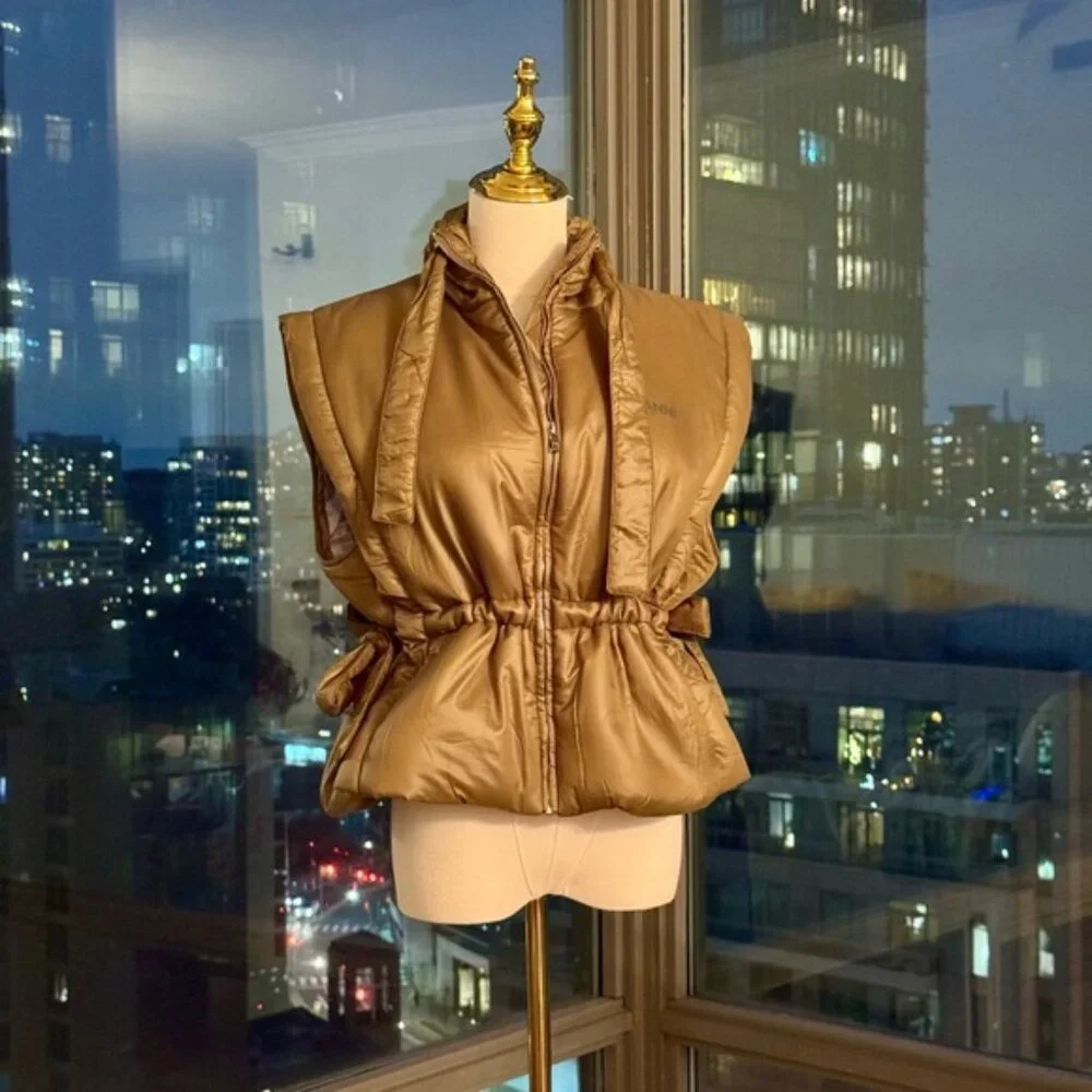 🆕 GANNI 🧿 NWOT Padded Sleeveless Jacket, Khaki Green - Sz S / M - Picture 3 of 16